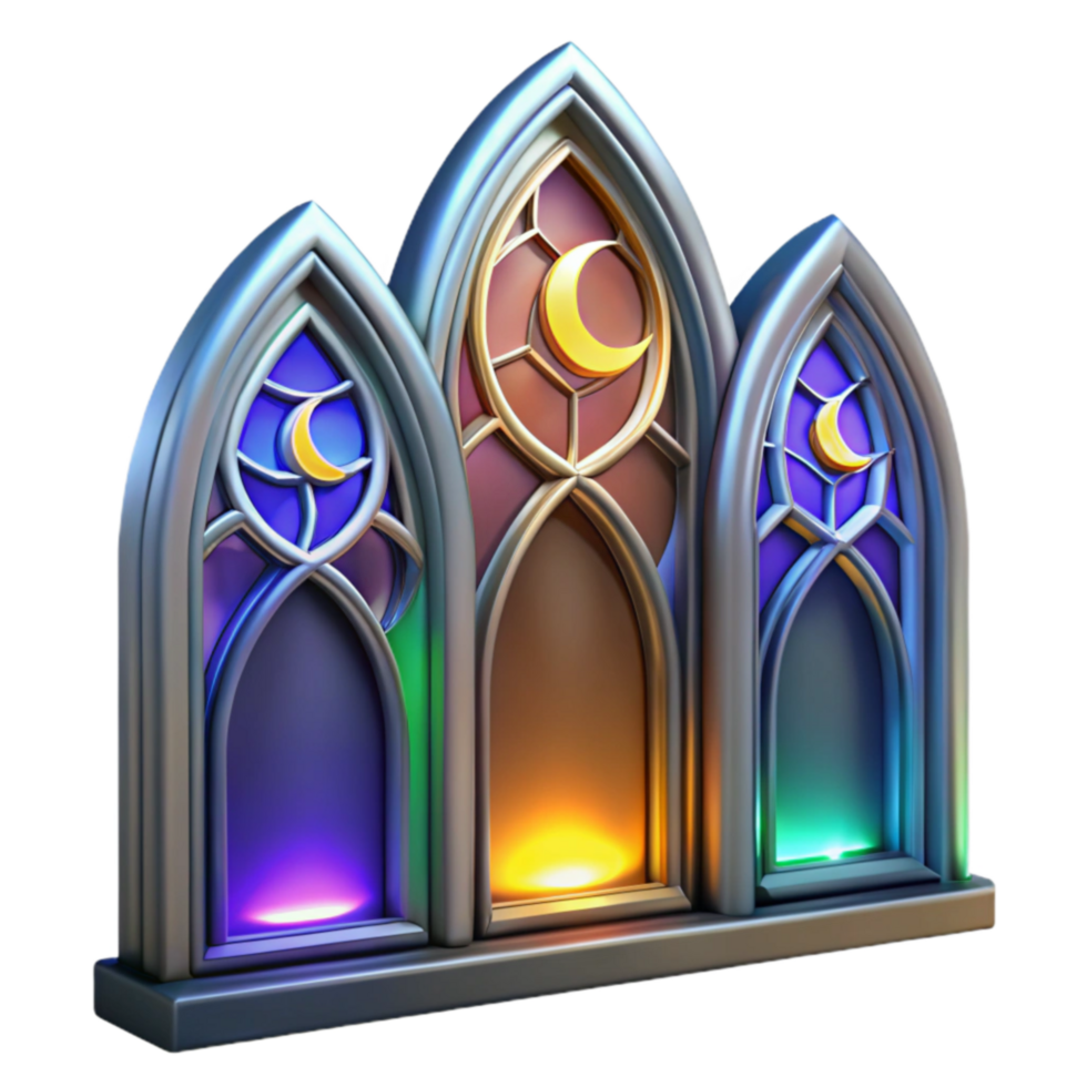 wonderful abstract Triple Gothic Arch with Crescent Moons and Illuminated Windows exclusive png