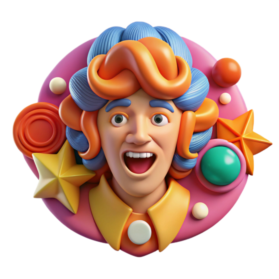 Joyful 3D Cartoon Avatar with Colorful Surrounds png