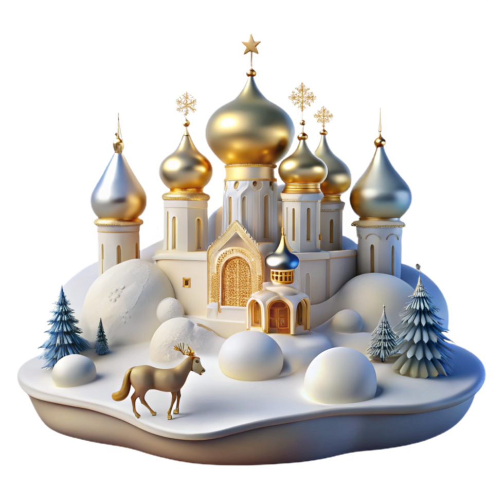 extraordinary rustic Winter Wonderland Golden Cathedral Reindeer Scene high quality png