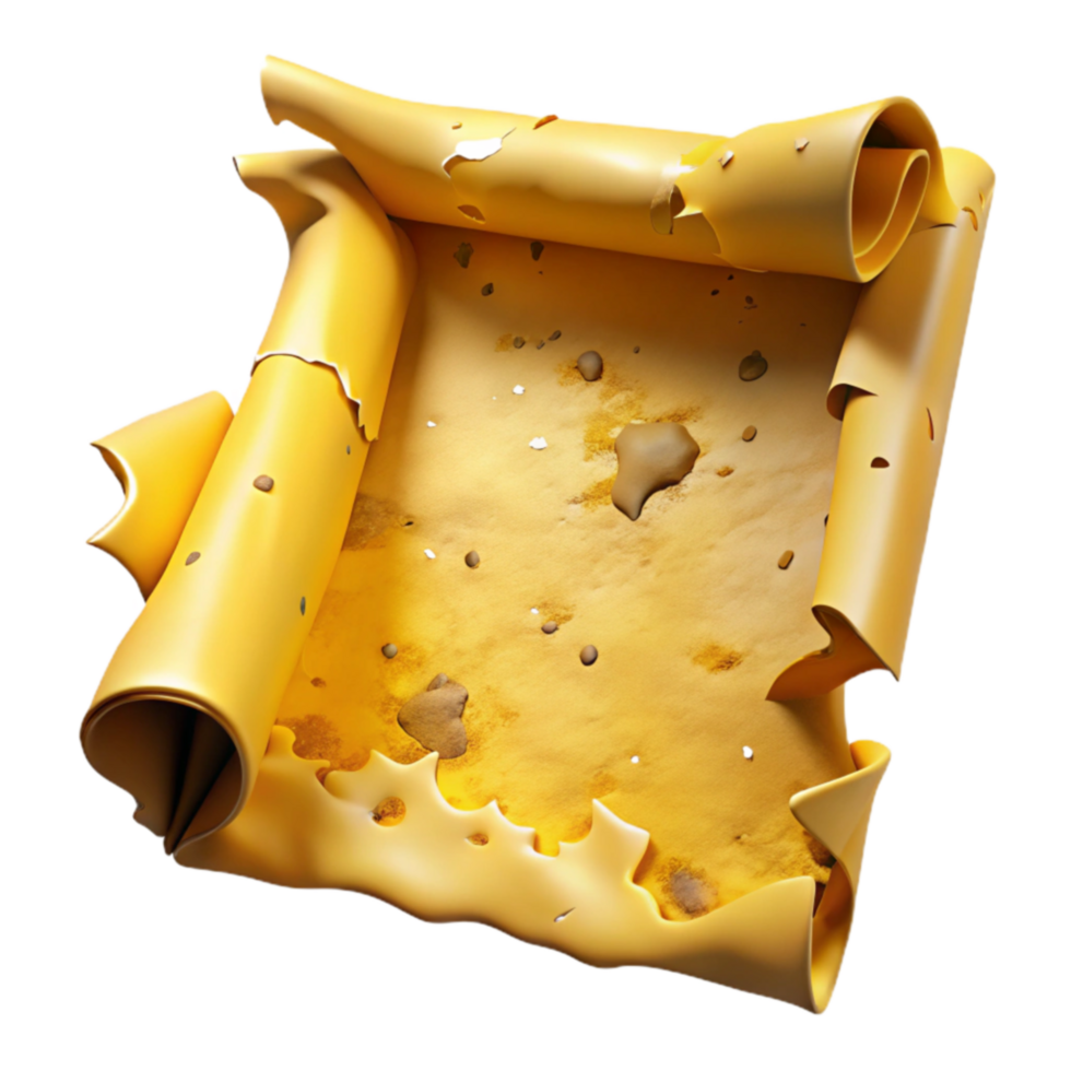 extraordinary contemporary Ancient Torn Parchment A 3D Render of a Damaged Scroll original png
