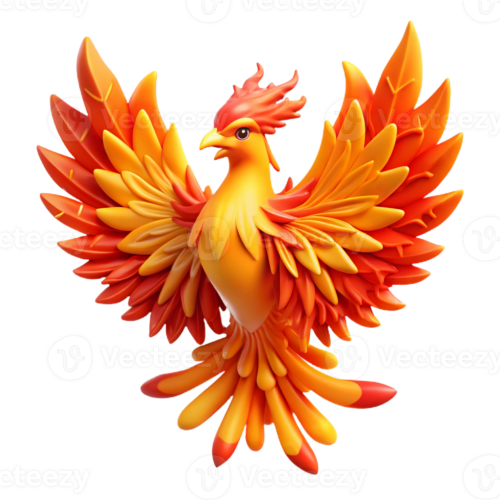 wonderful traditional Majestic Firebird Mythical Creature, 3D Render 4K png
