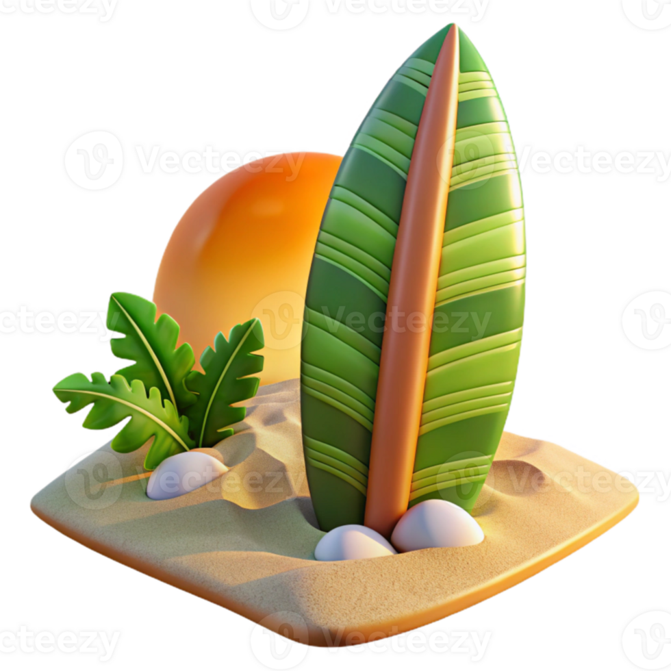Tropical Sunset Surf Scene 3D Render png