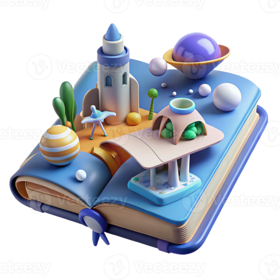 serene classic Open Book 3D Illustration A Journey Through Space and Imagination genuine png