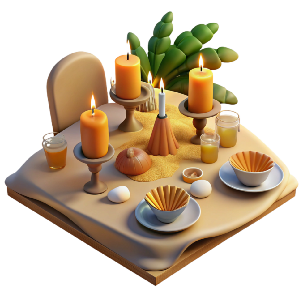stunning artistic Cozy Autumn Table Setting with Candles 4K png