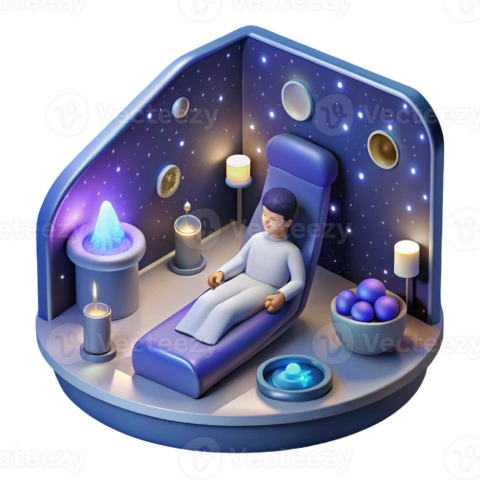 elegant minimalist Serene Relaxation Chamber 3D Render of a Calming Space detailed png