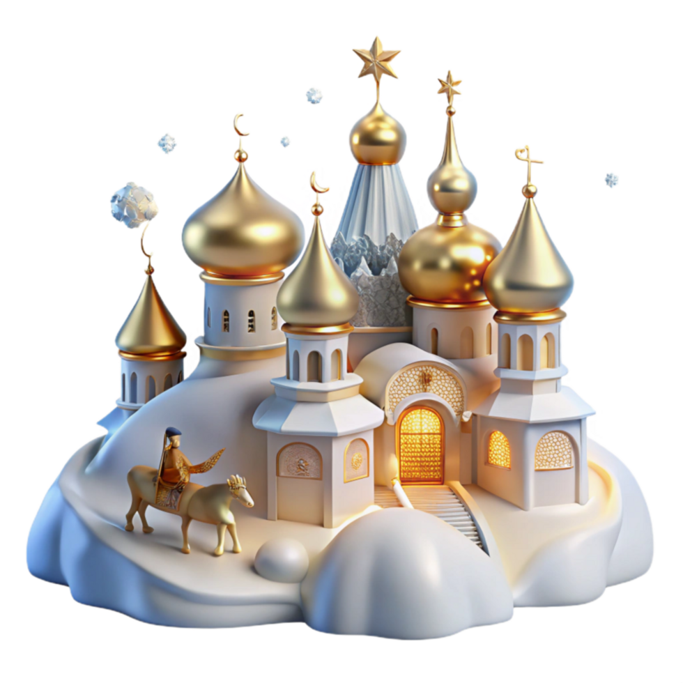 beautiful modern Enchanted Golden Dome Palace on Snowy Peak premium png