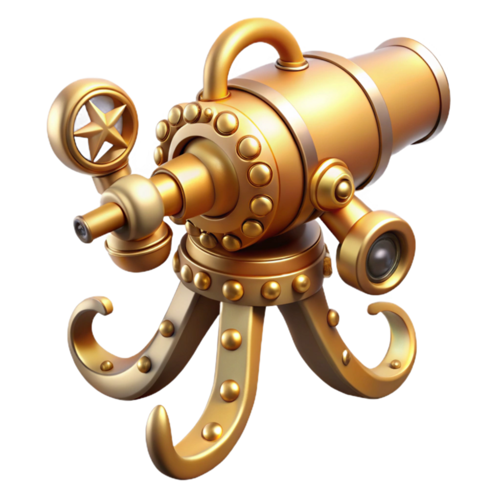 Steampunk Octopus Cannon 3D Render png