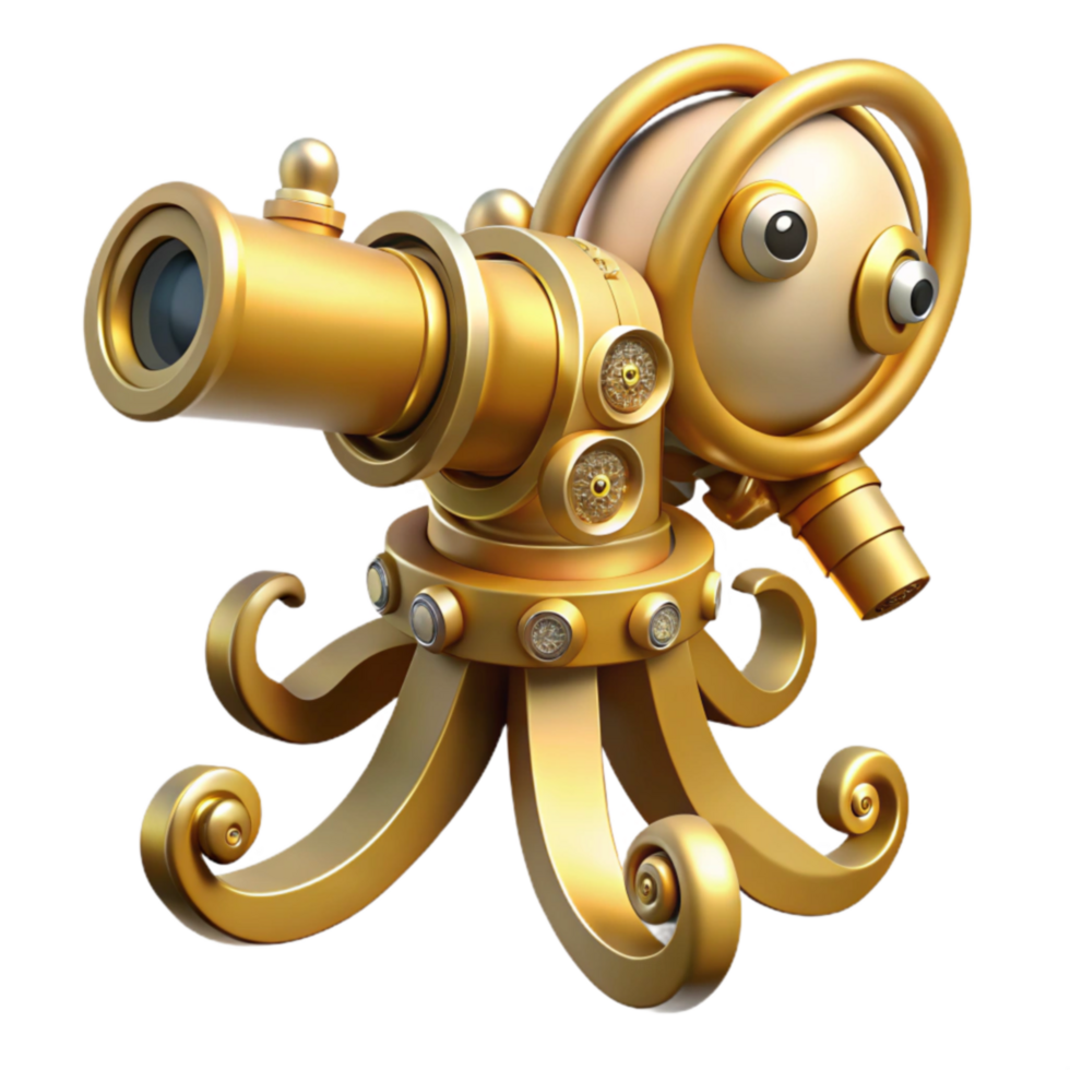 impressive traditional Golden Octopus Cannon Steampunk Seafaring Gadget professional png