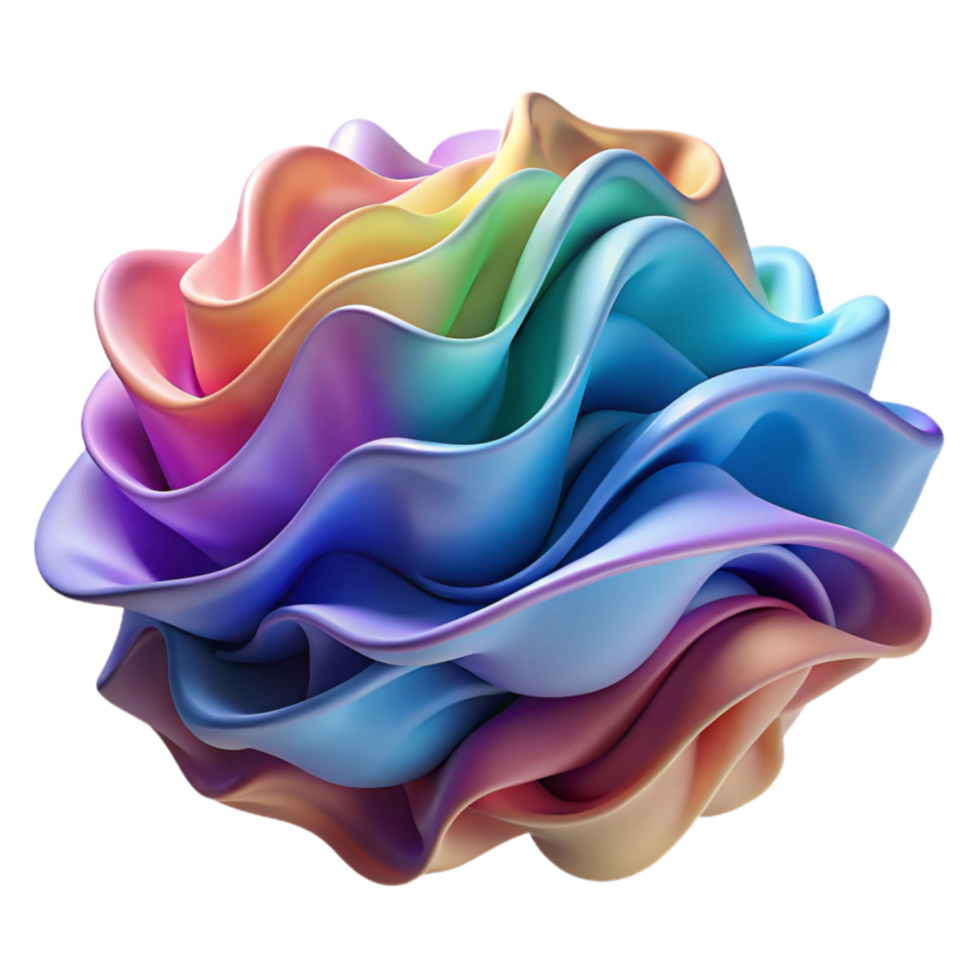 Abstract Rainbow Waves 3D Render of Colorful, Fluid Form png