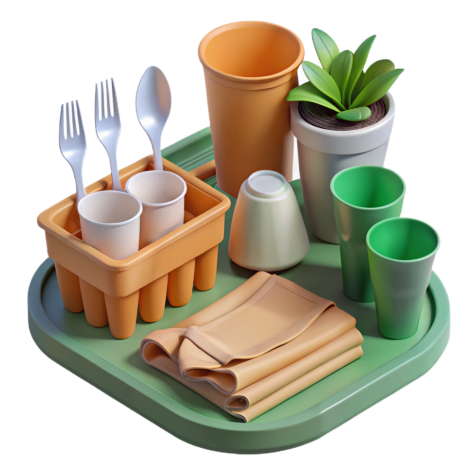 beautiful abstract Eco-Friendly Disposable Tray Set Sustainable Cups, Utensils Plant professional png