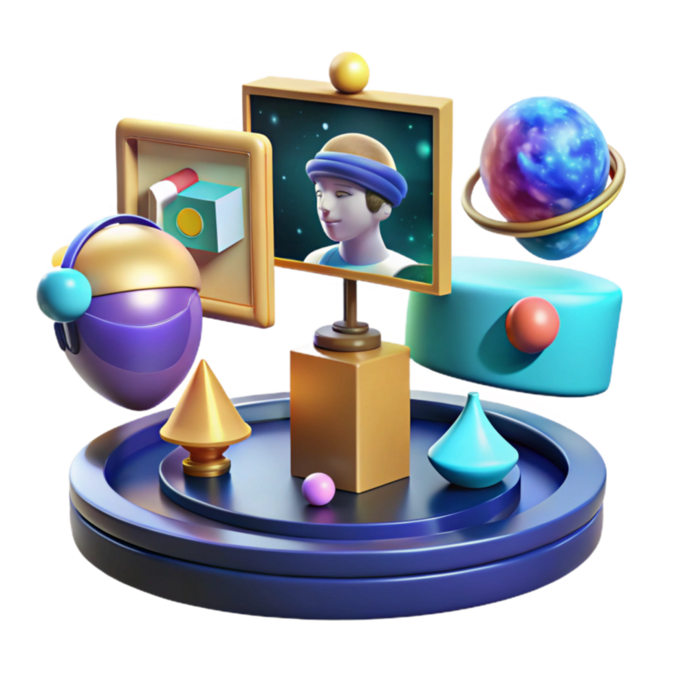 stunning minimalist 3D Abstract Art Geometric Shapes, Space, and Portrait 4K png