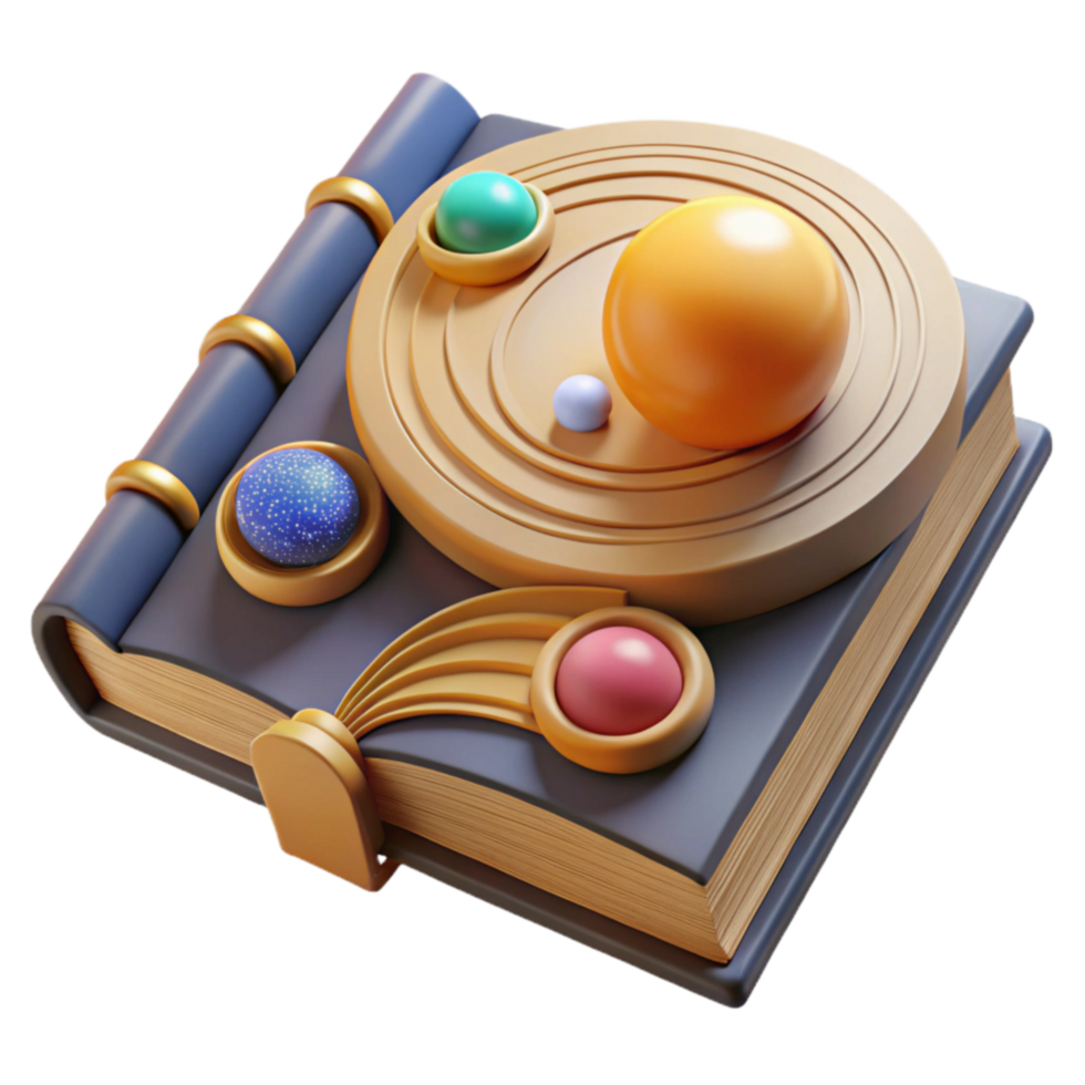 extraordinary rustic Celestial Book 3D Render of Ornate Book with Planets 4K png