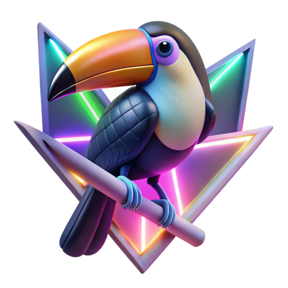 Neon Toucan Tropical Bird in 80s Retro Style png