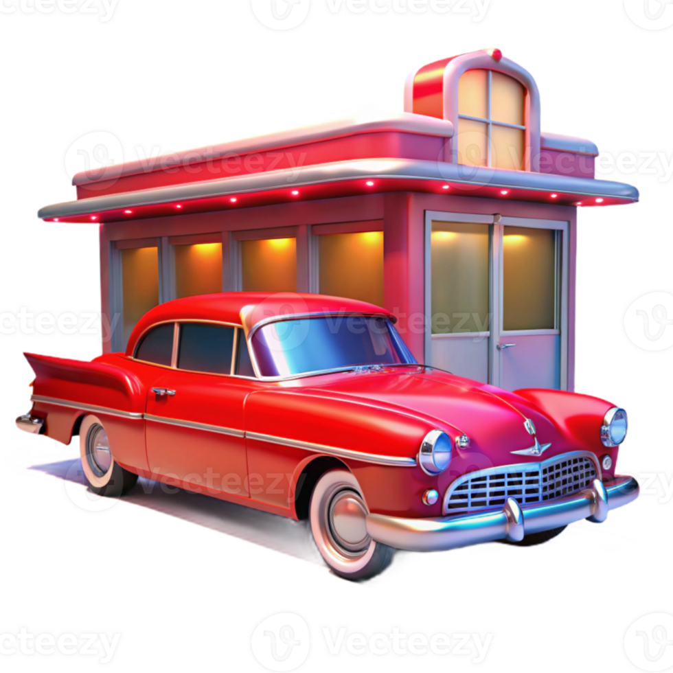 serene minimalist Retro Diner and Classic Car A 1950s Scene authentic png