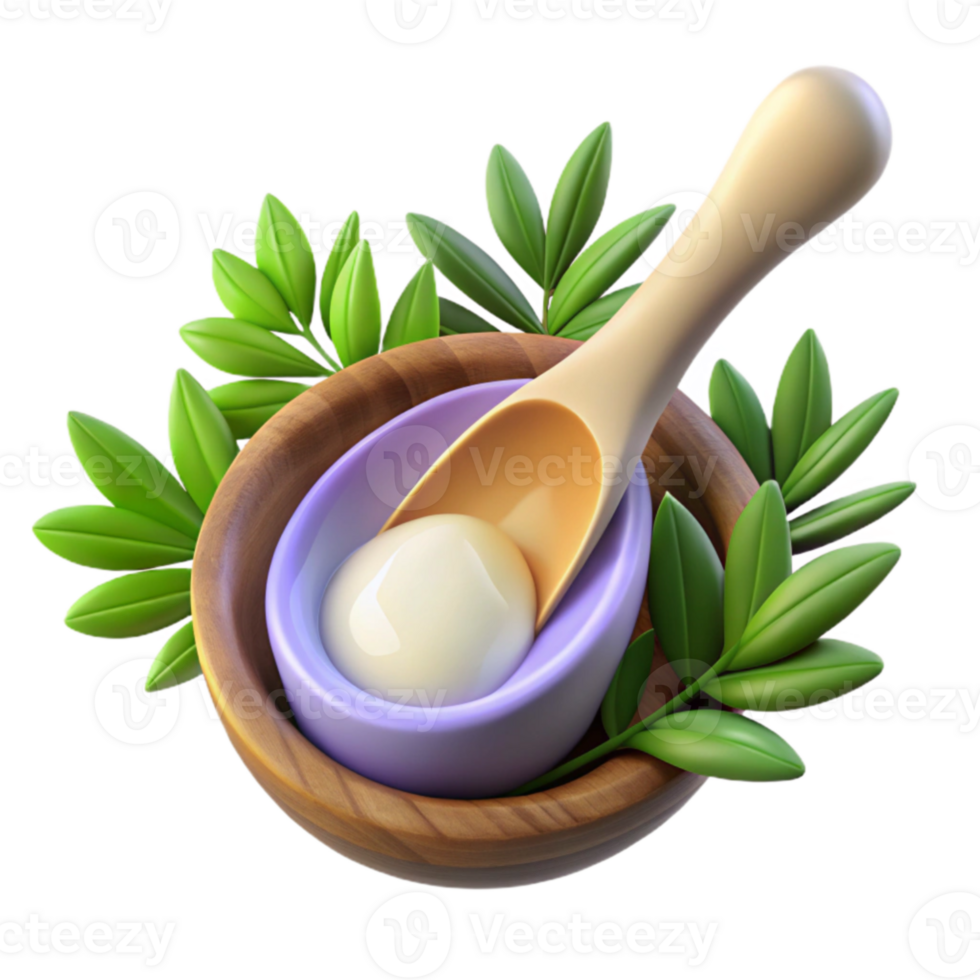 impressive modern Herbal Cream in Wooden Bowl with Spoon authentic png