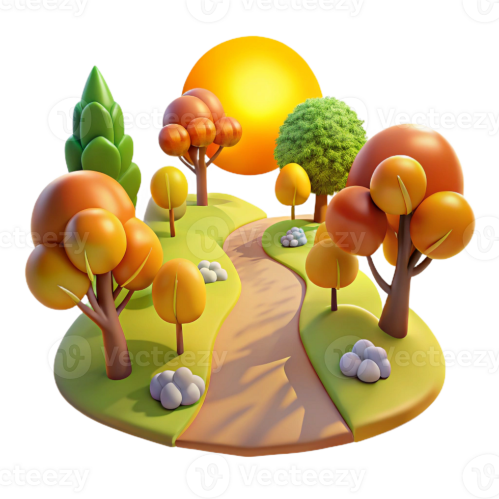 extraordinary creative Autumnal Park Pathway 3D Cartoon Landscape premium png