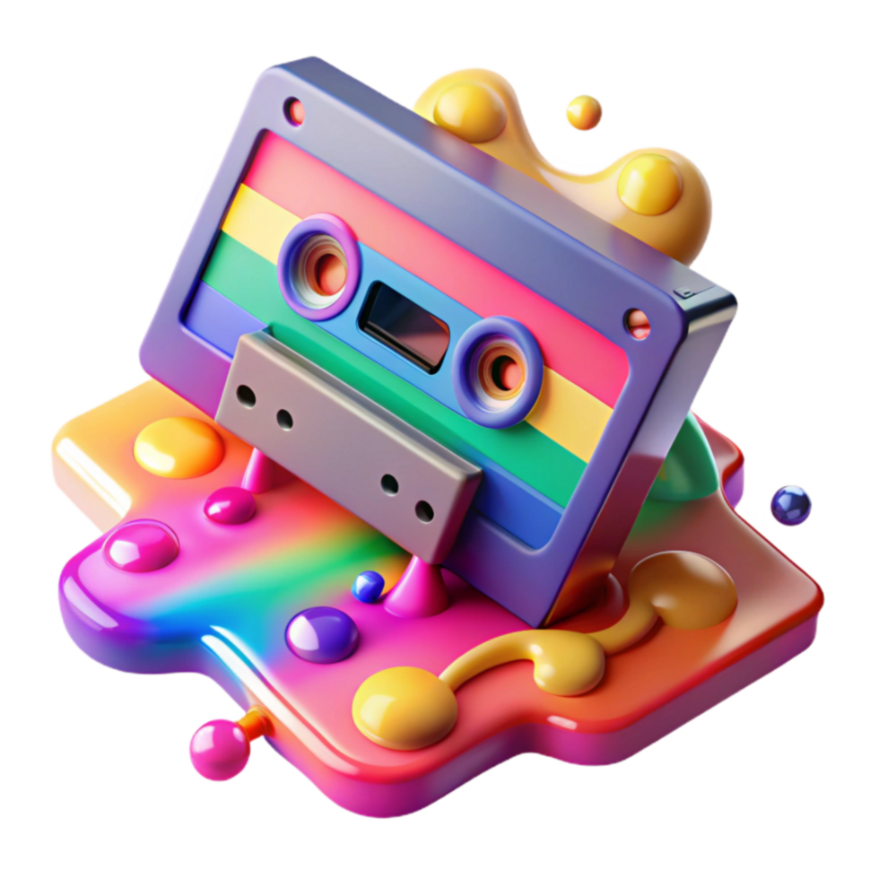 serene abstract Rainbow Cassette Tape Meltdown Retro Art 4K png