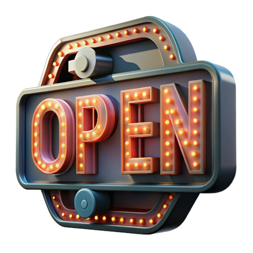 Illuminated Open Sign Retro Style Business Signage png