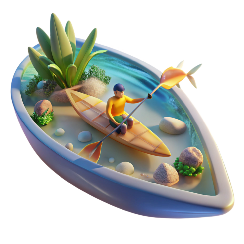 Miniature Kayaking Scene Serene Paddle in a Pocket Paradise png