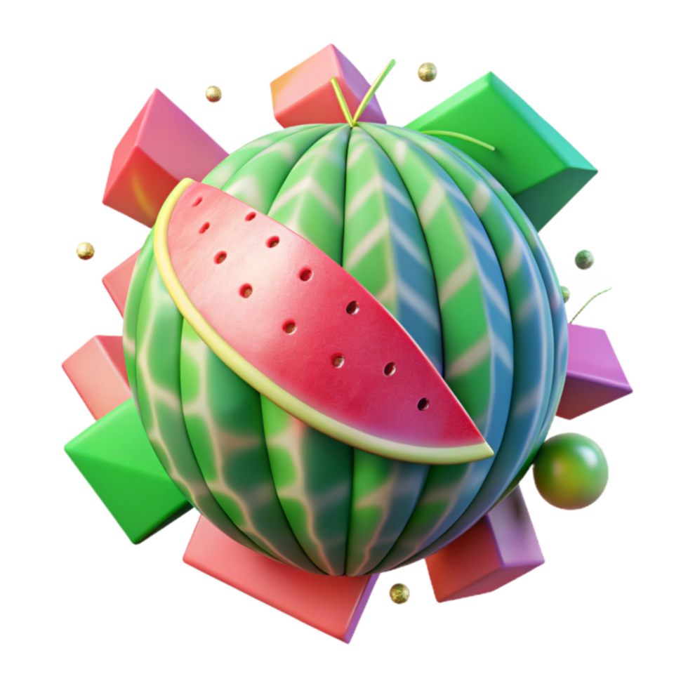 impressive traditional Summer Fruit Sphere Watermelon 3D Render 4K png