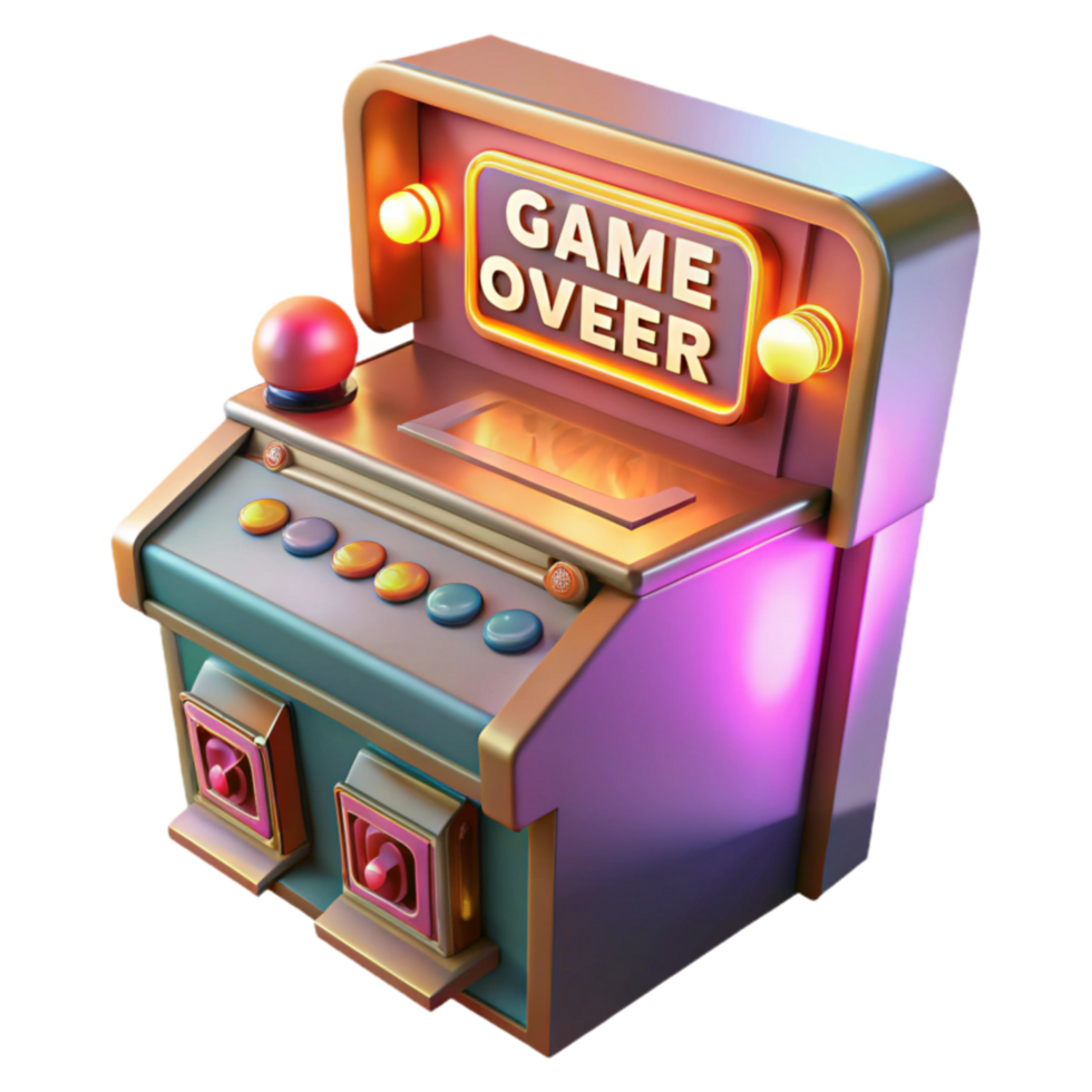 magnificent rustic Retro Arcade Game Over 3D Render of Classic Machine detailed png