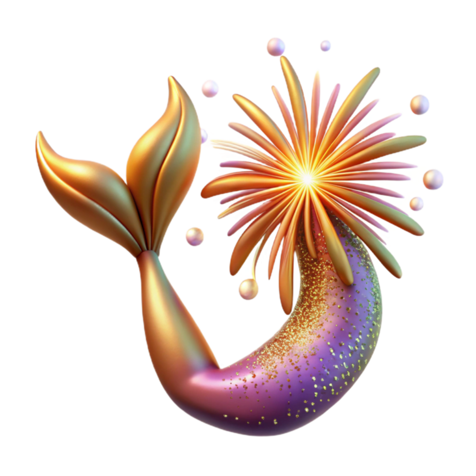 beautiful contemporary Sparkling Mermaid Tail with Sea Anemone high quality png