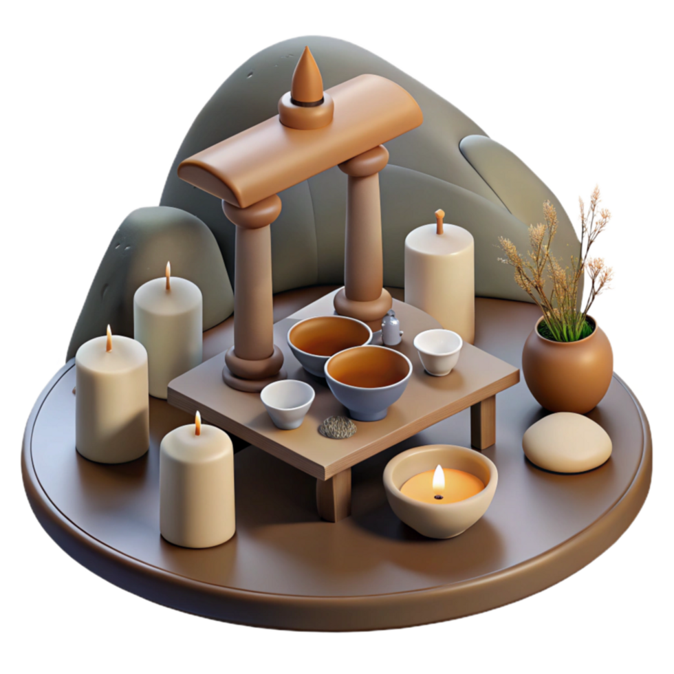 stunning traditional Serene Candles, Tea Ceremony, and Incense Altar 4K png