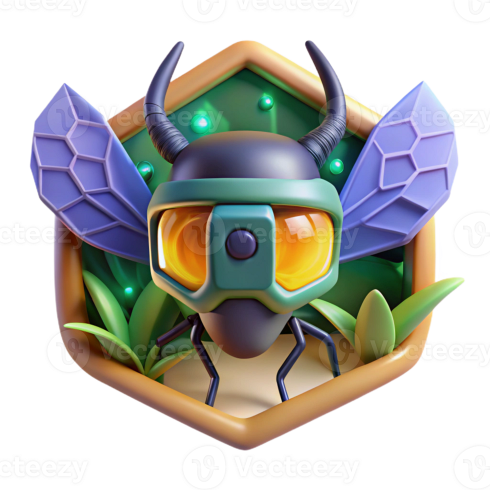 extraordinary vintage 3D Insect Avatar with Goggles in Hexagon Frame detailed png