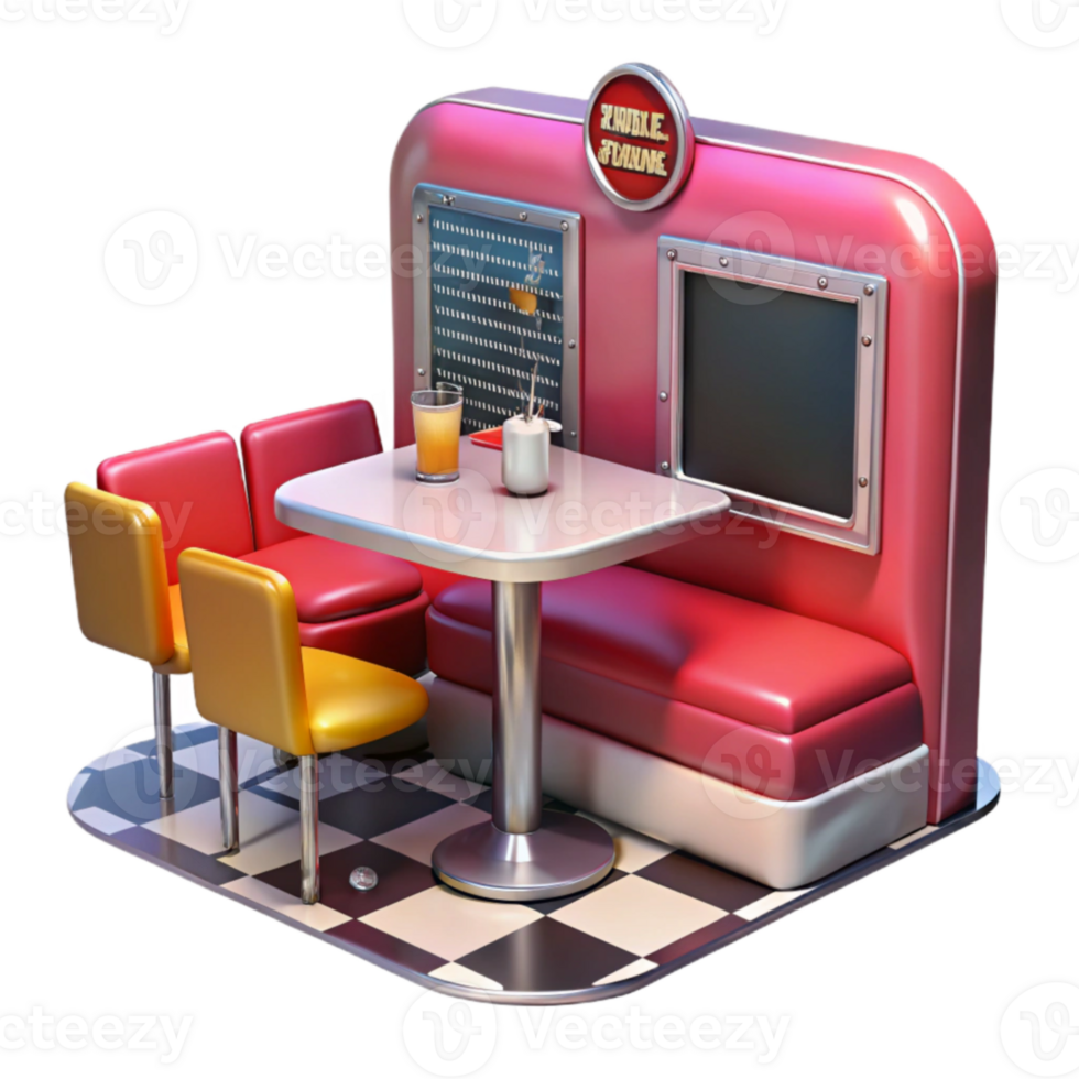 vibrant minimalist Retro Diner Booth 50s Style Seating Table high resolution png
