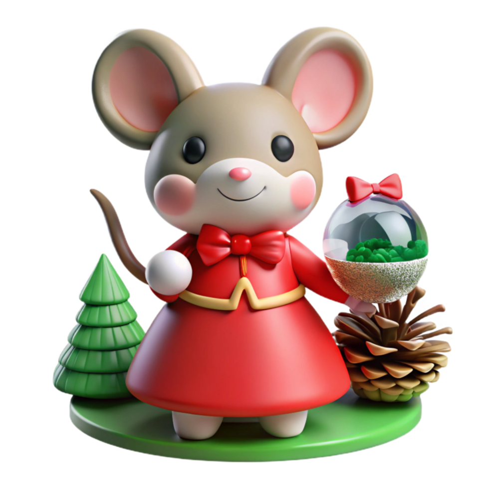 stunning rustic Adorable 3D Render of Mouse in Festive Red Dress high resolution png