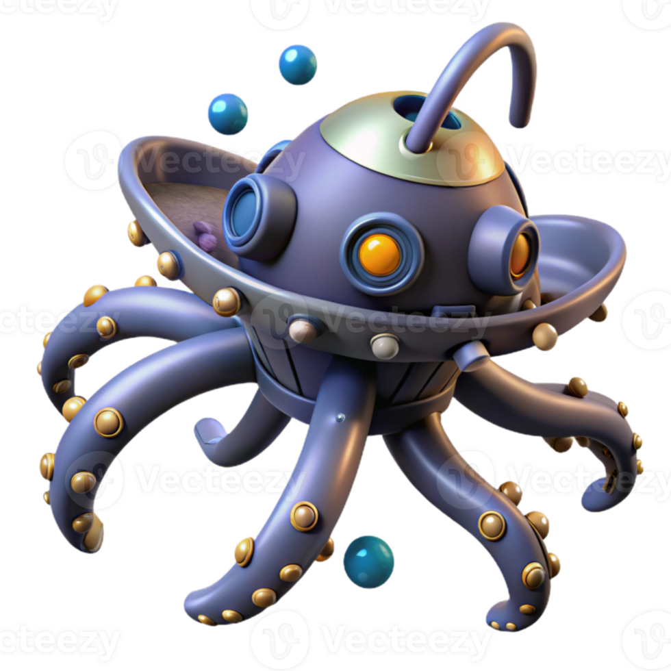 impressive abstract Octopus Submarine 3D Render of a Cute Underwater Creature high resolution png