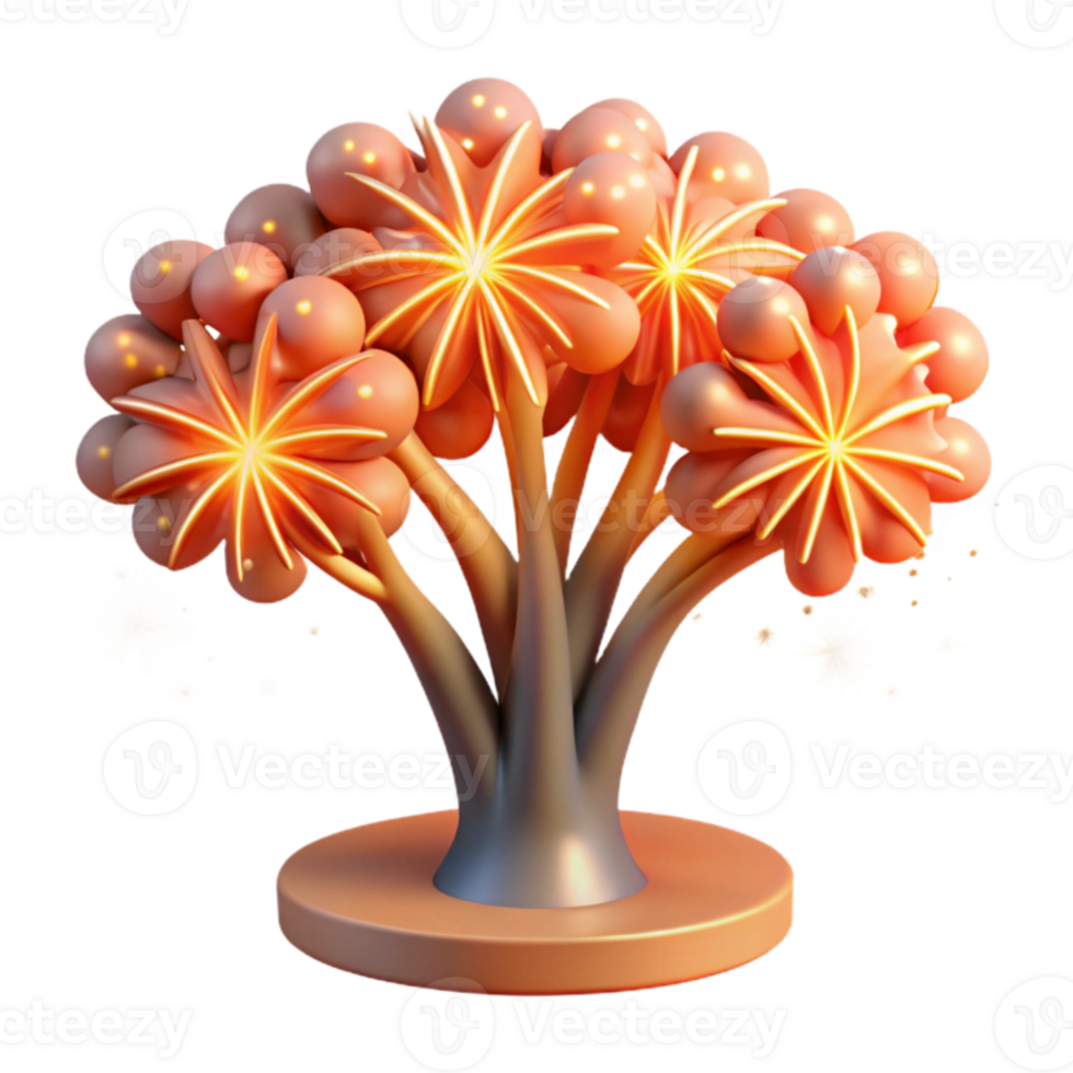 Abstract Orange Flower Tree 3D Render png