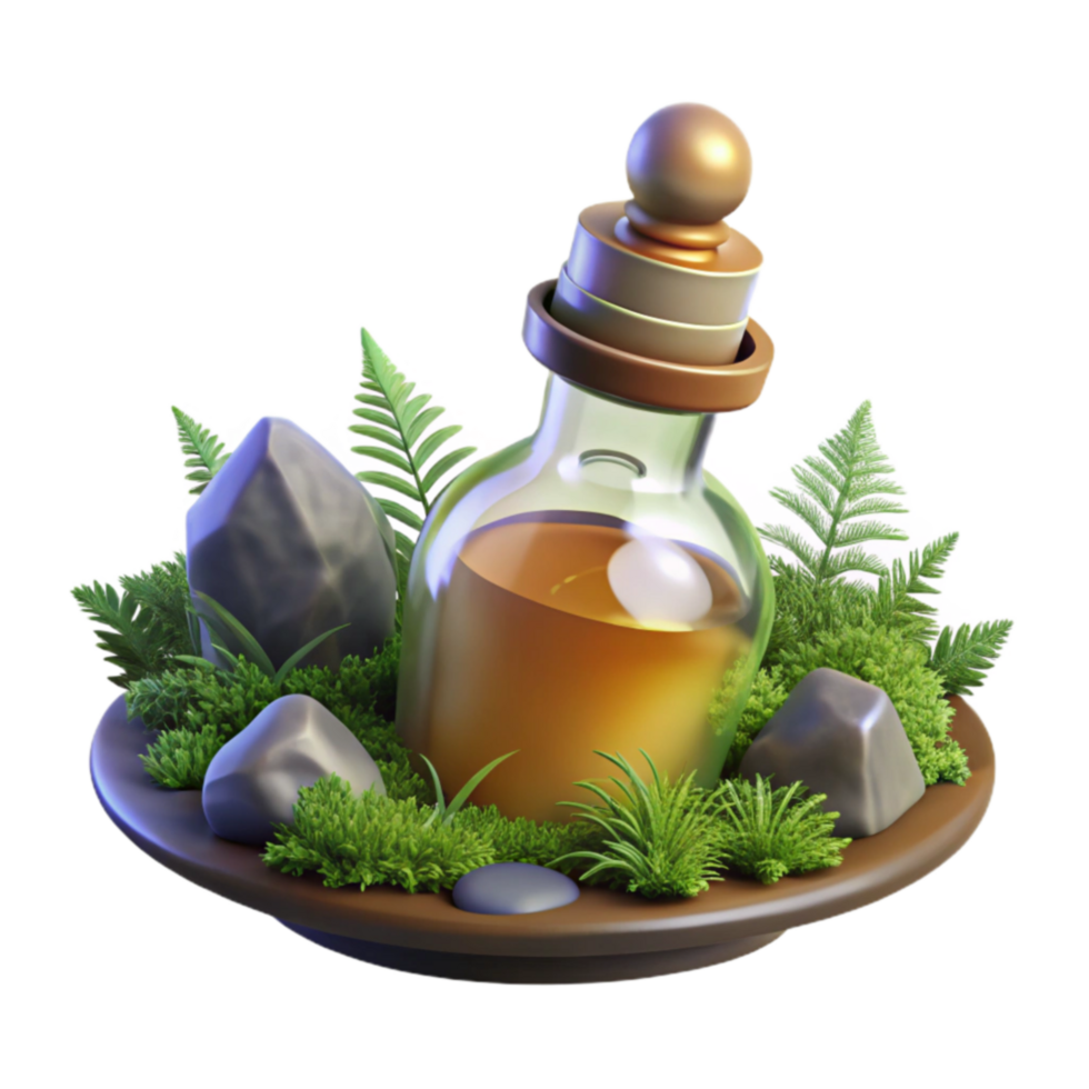 stunning rustic Mystical Elixir in a Glass Bottle, Surrounded by Nature high quality png