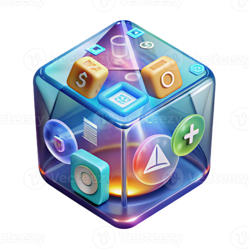 magnificent artistic Interactive 3D App Icon Cube A Visual Guide to Mobile Features high quality png