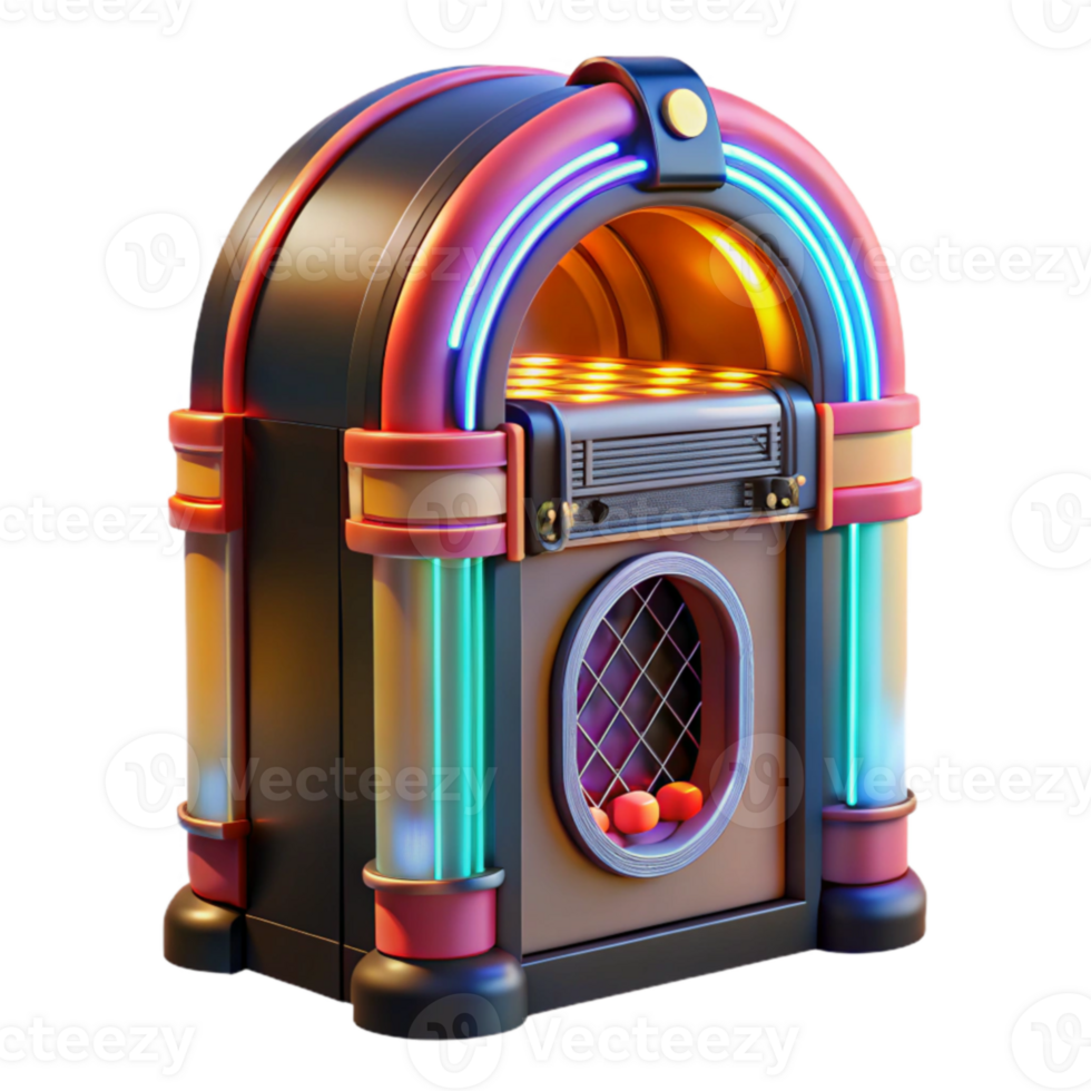 dramatic minimalist Retro Jukebox Vintage Music Machine with Neon Lights high resolution png
