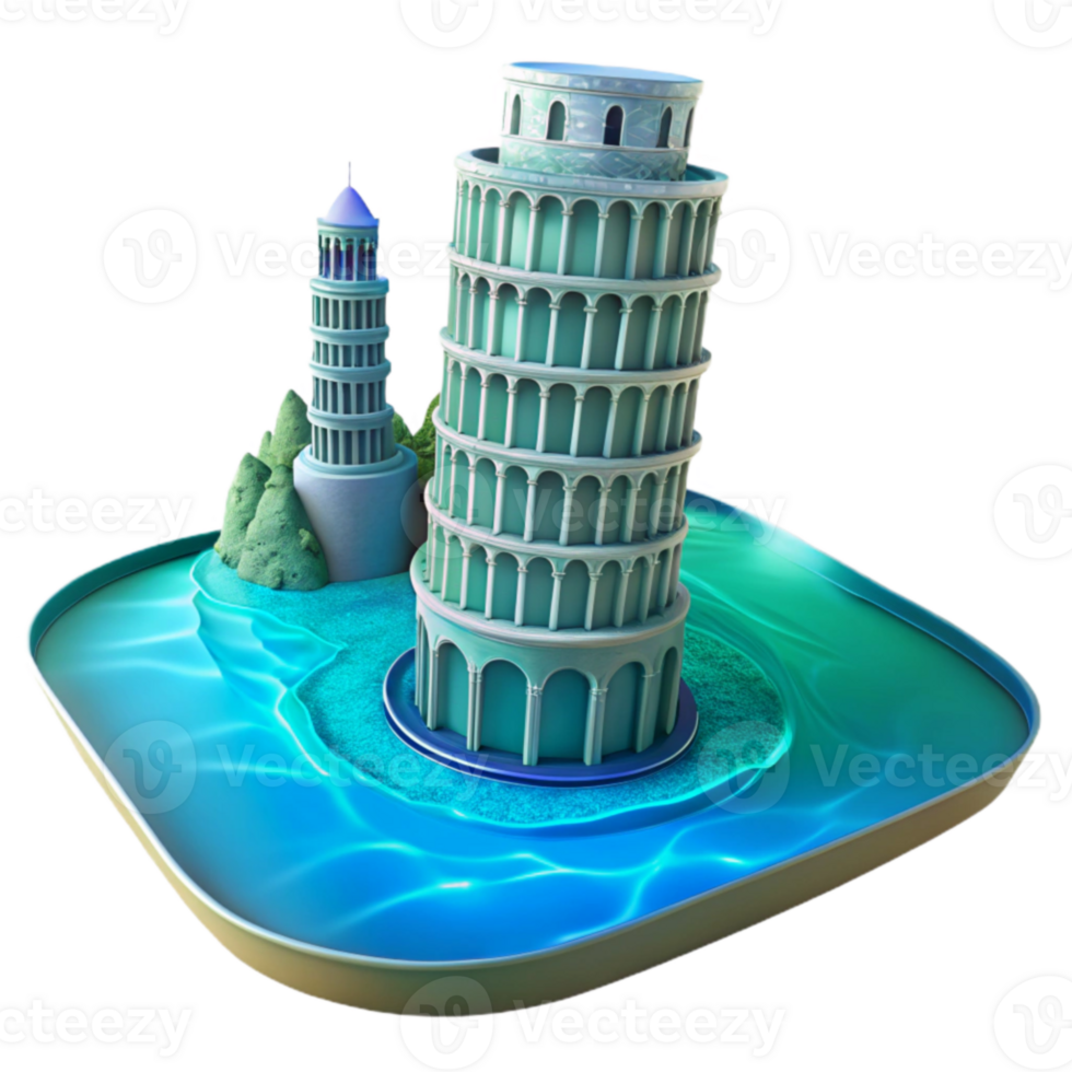 Towers on an Island 3D Render of Architectural Wonders png