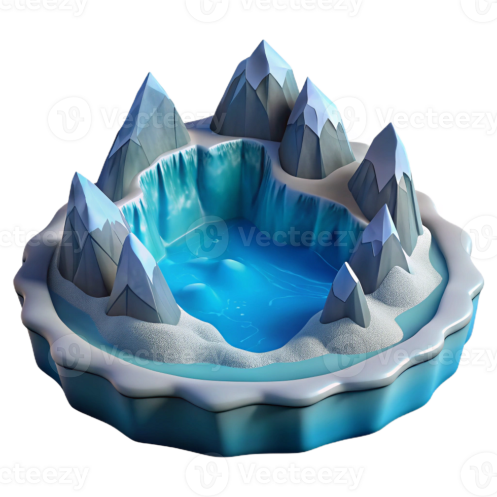 Frozen Lake Mountain Scene 3D Render png
