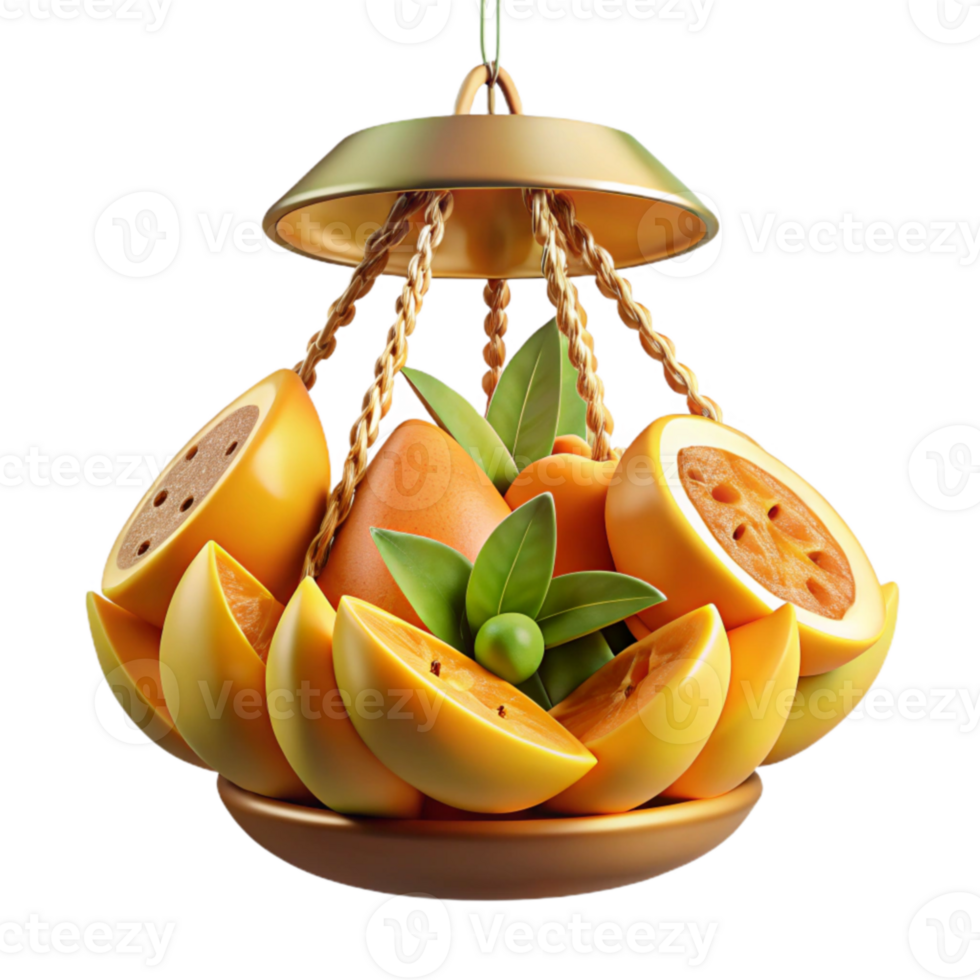dramatic artistic Citrus Fruit Hanging Basket A 3D Render high quality png