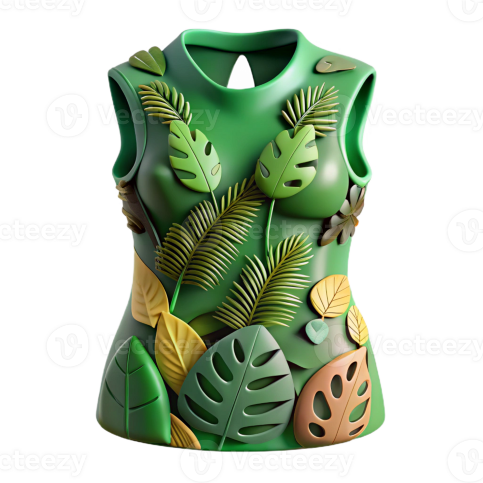 dramatic artistic Tropical Leaf-Adorned Sleeveless Top 3D Render exclusive png