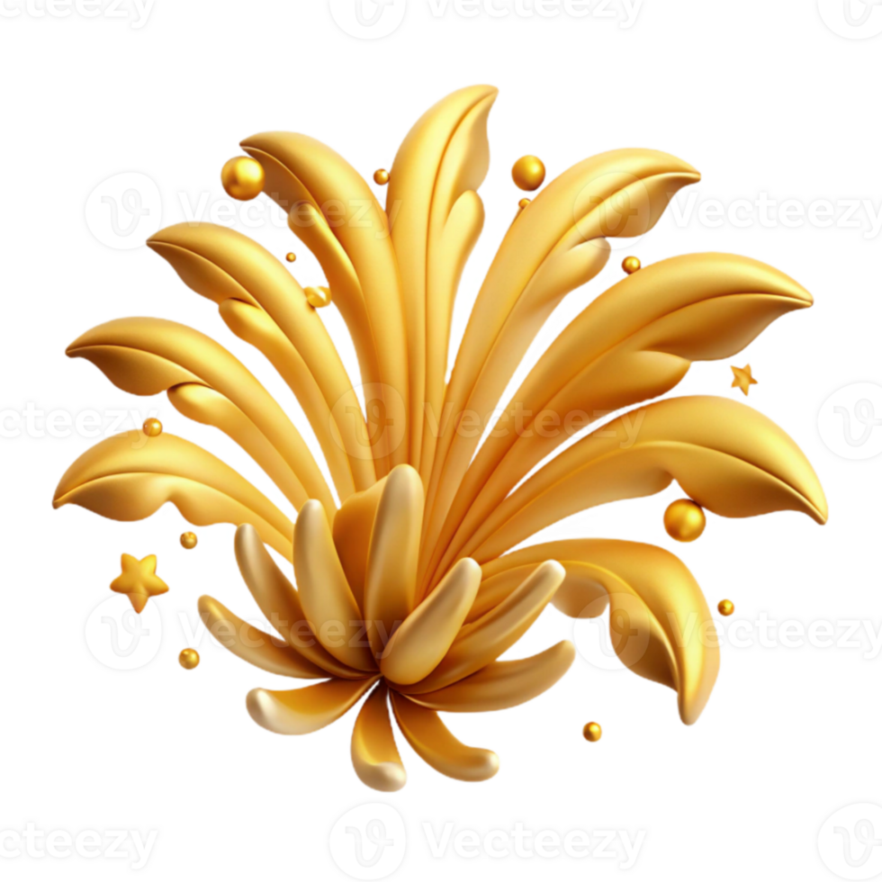 elegant contemporary Golden Floral Ornament 3D Render of Elegant Design authentic png