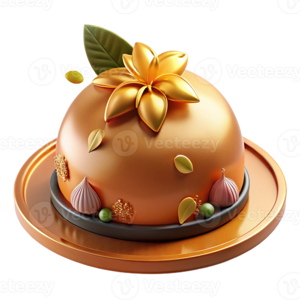 stunning artistic Golden Dome Cake Autumnal Dessert with Flower Decoration high resolution png