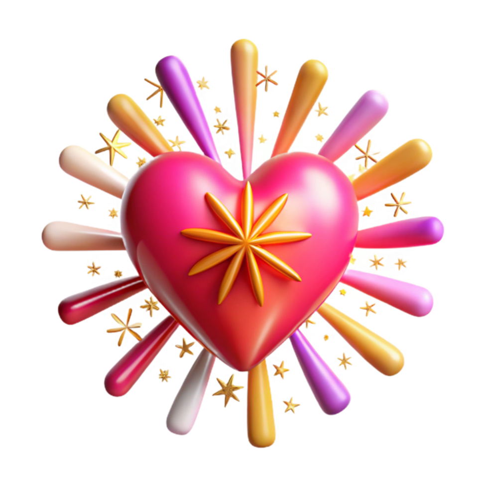 impressive rustic Festive 3D Heart with Burst Design premium png