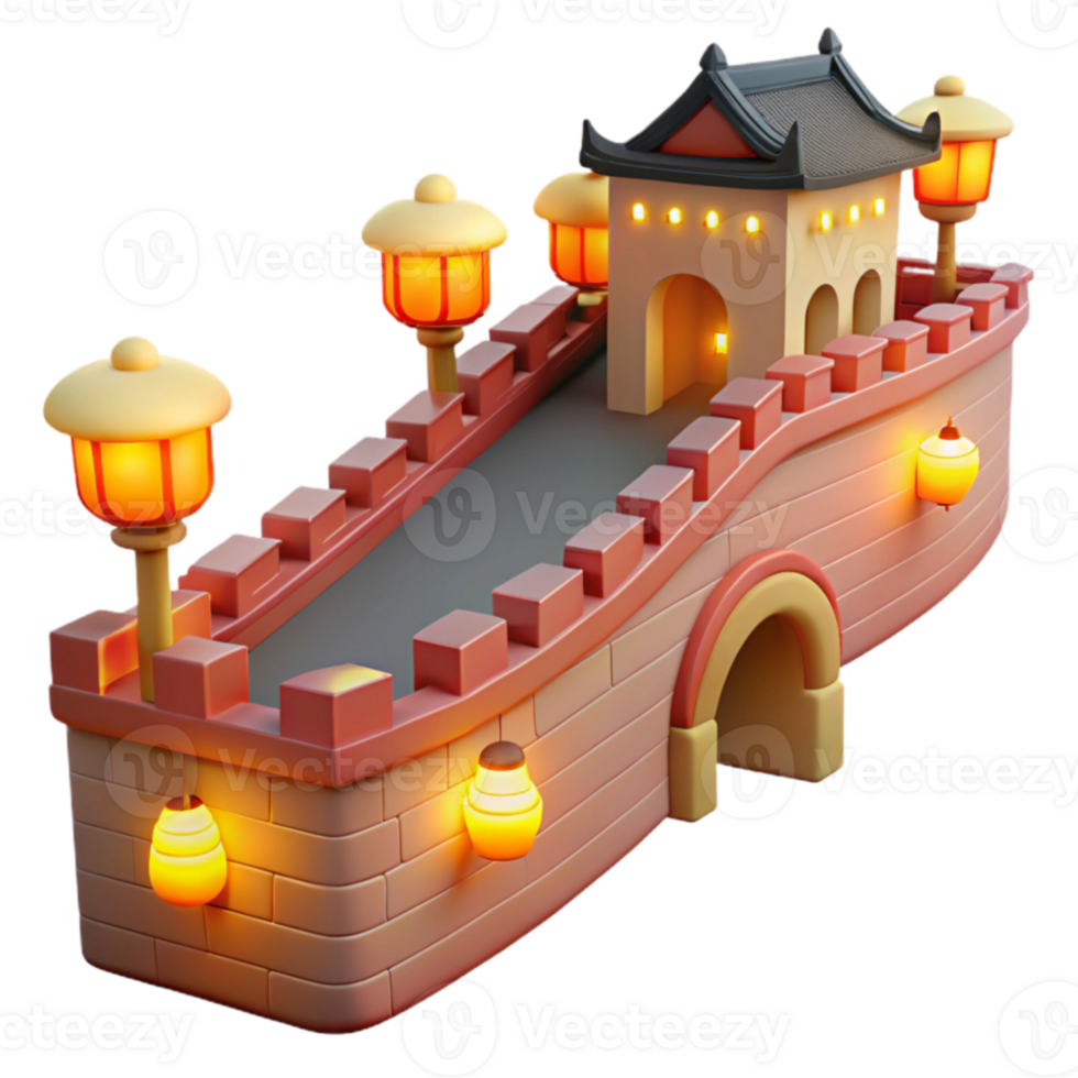 elegant rustic 3D Model Illuminated Asian-Style Bridge professional png