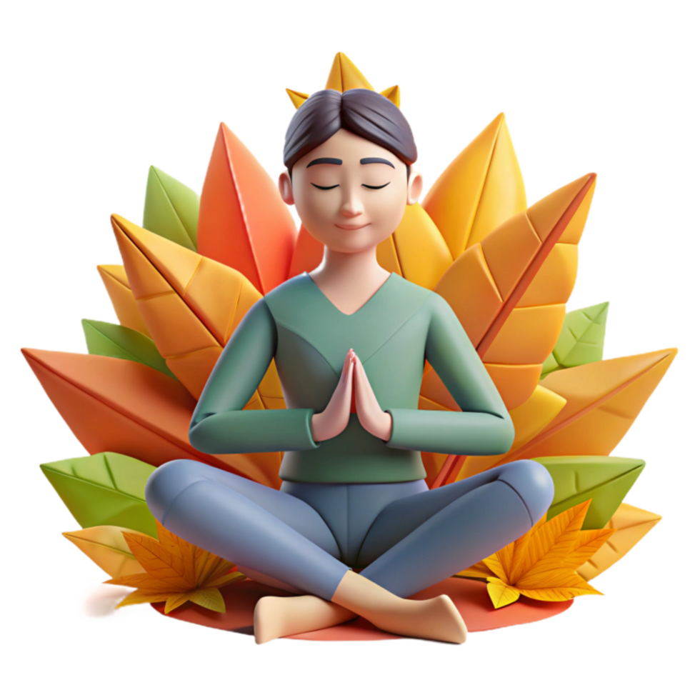 vibrant creative Mindfulness Meditation Autumn Leaves Inner Peace premium png