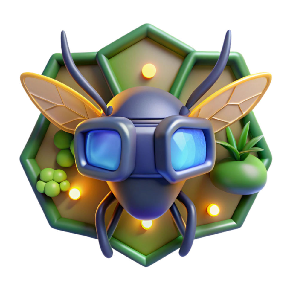 3D Render of Futuristic Bee on Hexagon png