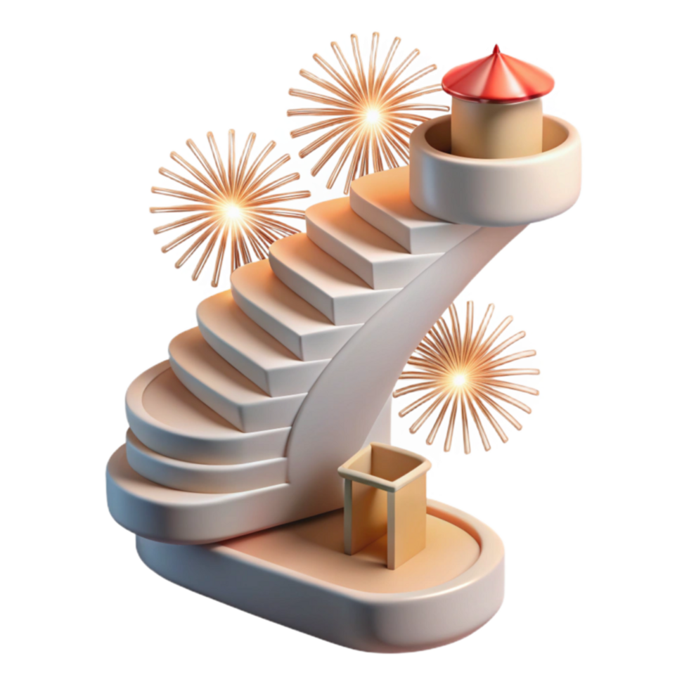 wonderful minimalist Curved Staircase to Tower with Fireworks authentic png