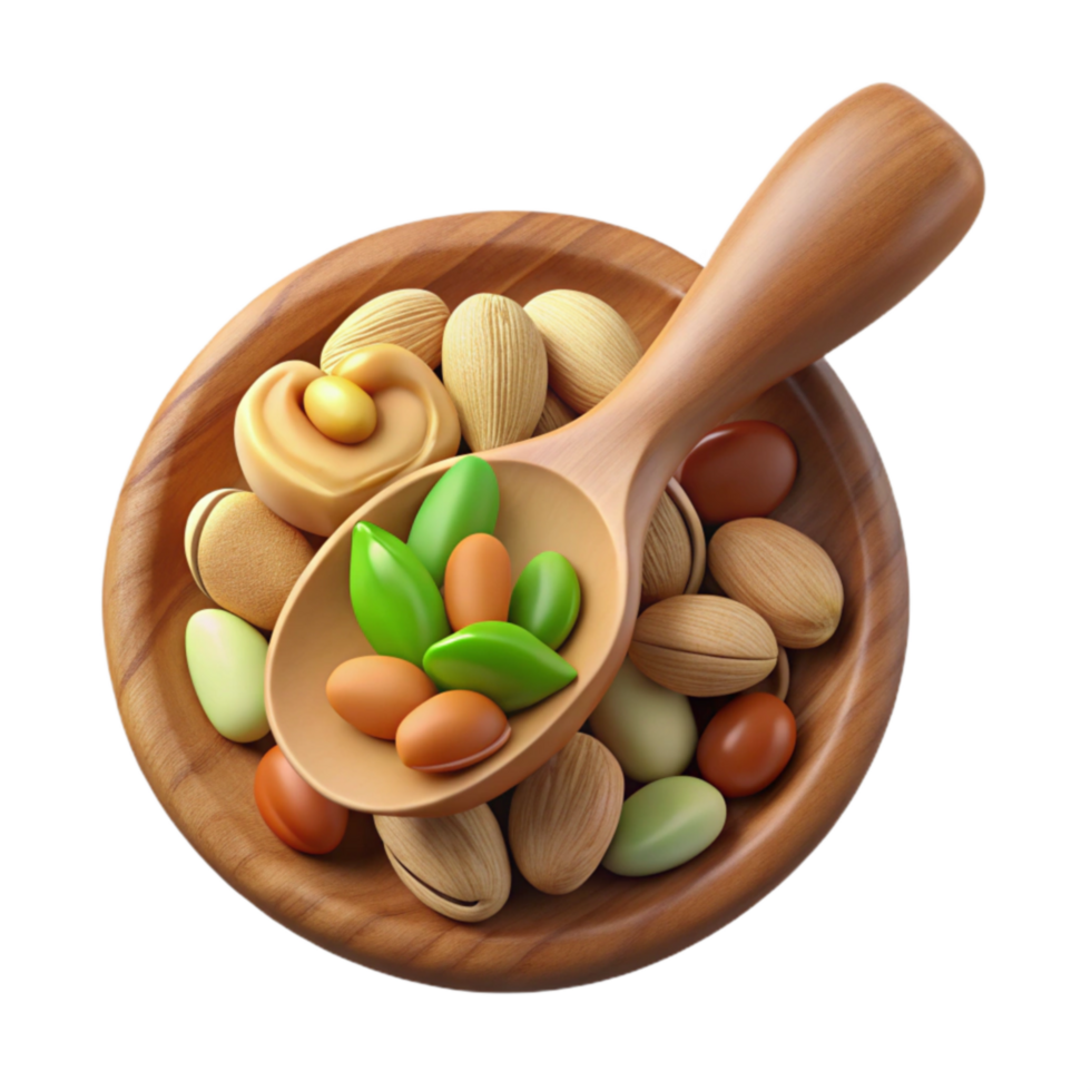 impressive abstract Wooden Bowl of Assorted Nuts and Seeds authentic png