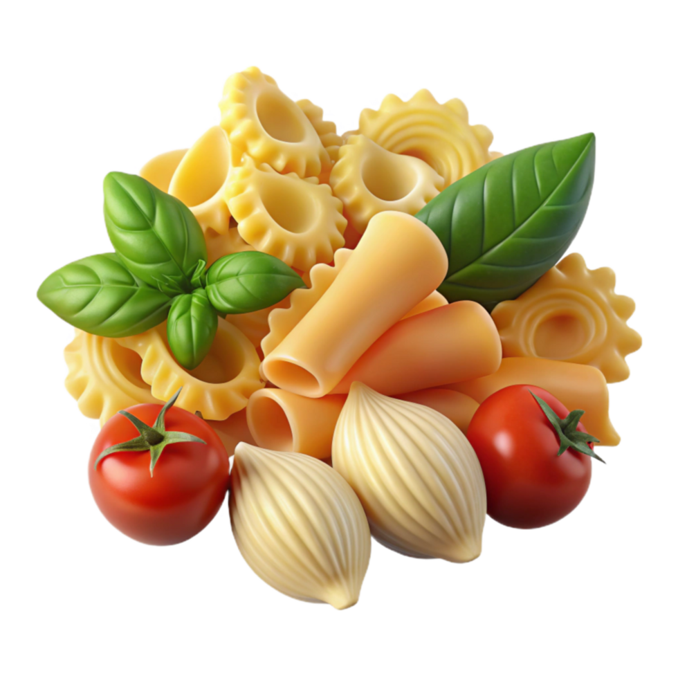 dramatic rustic Pasta Variety with Tomatoes and Basil 4K png