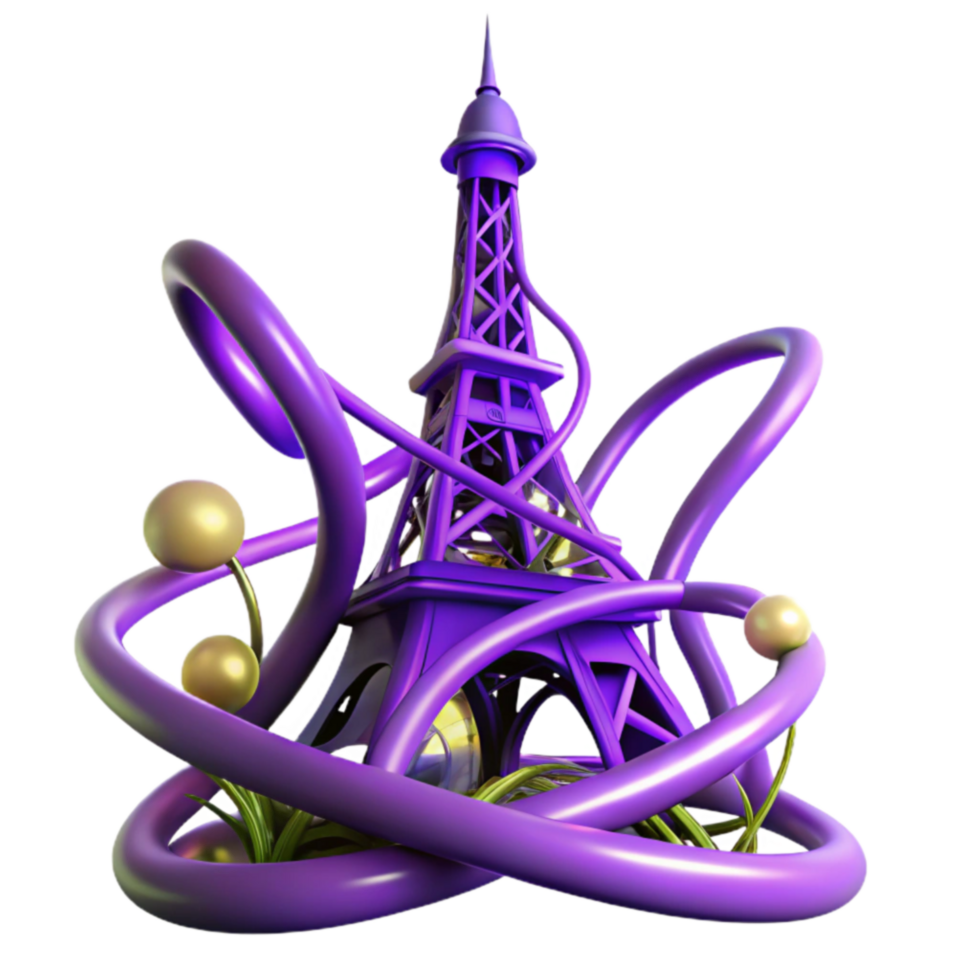 vibrant rustic Purple Eiffel Tower Abstract Art 3D Render authentic png