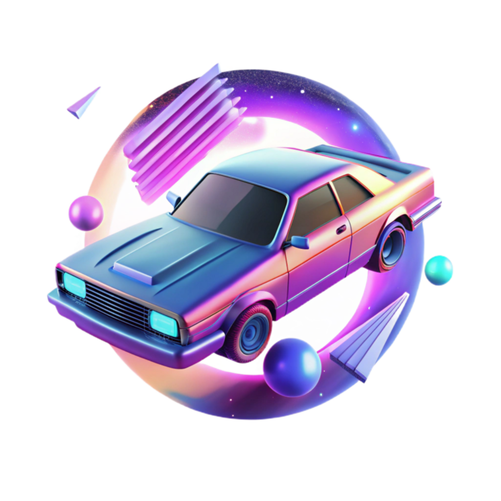 Retro Ride 80s Synthwave Car Art png